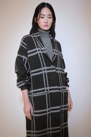 Manteau maille carreaux - Anthracite