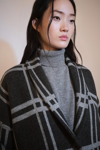 Manteau maille carreaux - Anthracite