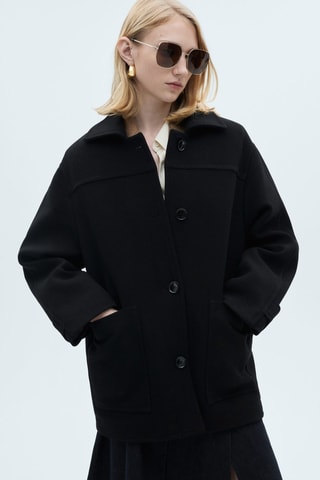 Manteau midi laine boutons - Noir