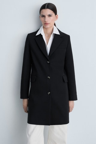 Manteau midi en coton boutons - Noir