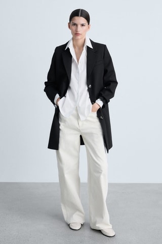 Manteau midi en coton boutons - Noir