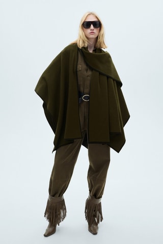 Cape maille liseré contrastant - Kaki