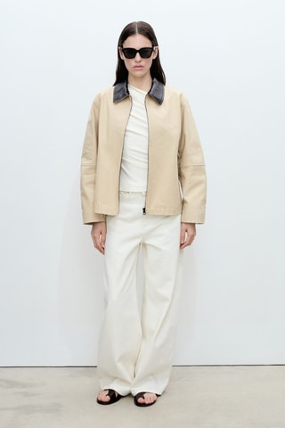 Veste en coton à col contrasté - Gris clair