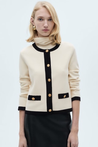 Cardigan bords contrastants - Ecru