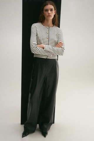 Cardigan maille rayures - Ecru