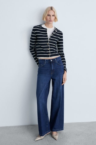 Cardigan maille rayures - Bleu marine