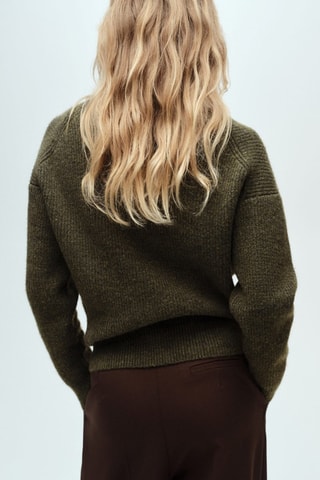 Cardigan maille côtelée col V - Kaki