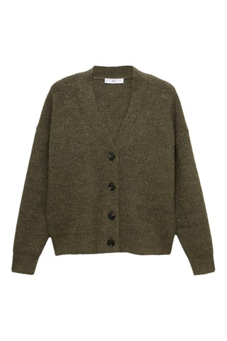 Cardigan maille côtelée col V - Kaki