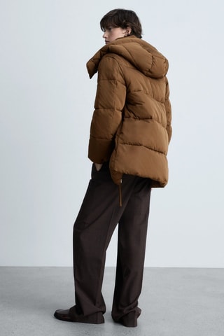 Anorak midi matelassé capuche - Marron