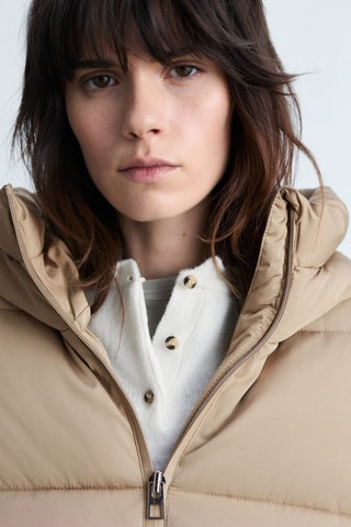 Anorak midi matelassé capuche - Beige