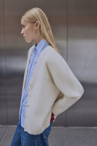 Cardigan maille imitation fourrure - Ecru