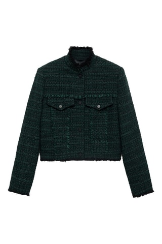 Veste tweed col montant - Vert foncé