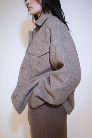 Veste tissu bouclette poches - Marron