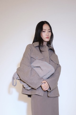 Veste tissu bouclette poches - Marron