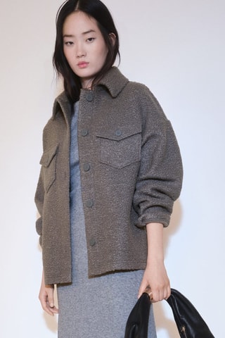 Veste tissu bouclette poches - Gris