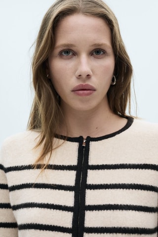 Veste maille rayures - Ecru