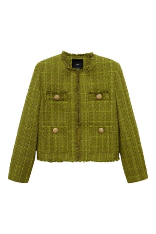 Veste tweed boutons bijoux - Olive