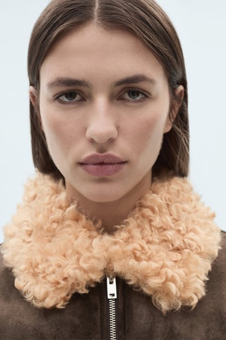 Veste effet daim col imitation mouton retourné - Gris