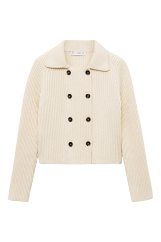 Veste maille côtelée boutons - Écru