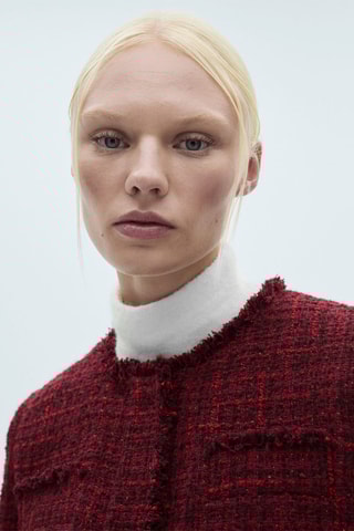 Veste tweed bords effilochés - Cerise