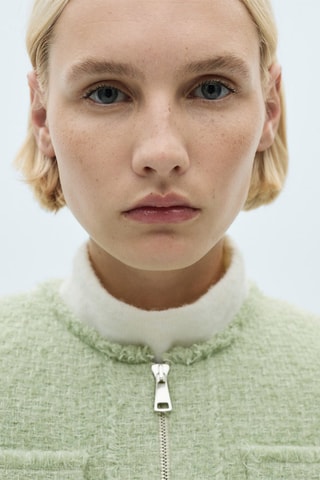 Veste tweed zippée - Vert pastel