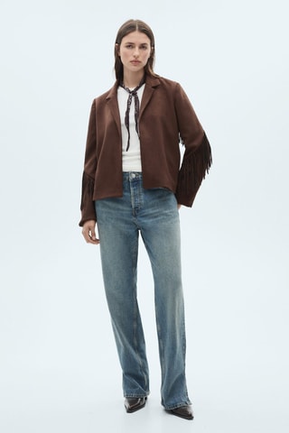 Veste franges similicuir - Marron