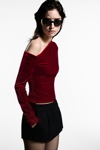 Top velours asymétrique - Rouge