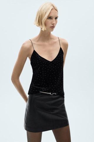 Top velours strass - Noir