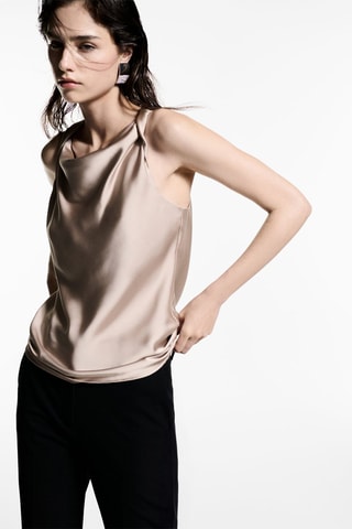 Top satin col bénitier - Gris clair