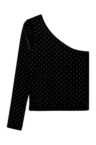 Top velours asymétrique strass - Noir