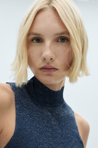 Top maille Lurex col montant - Bleu nuit