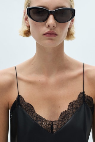Top style lingerie similicuir - Noir