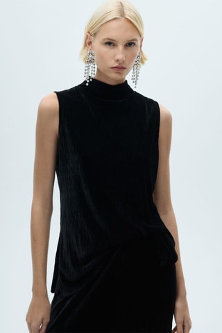 Top velours col montant - Noir