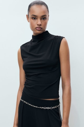 Top drapé en maille fine - Noir