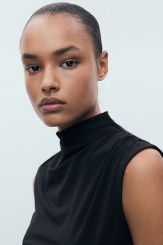 Top drapé en maille fine - Noir