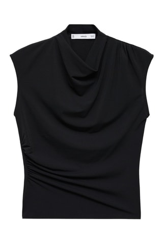 Top drapé en maille fine - Noir