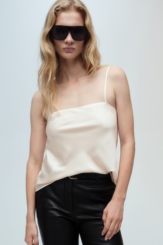 Top satiné bretelles fines - Blanc cassé