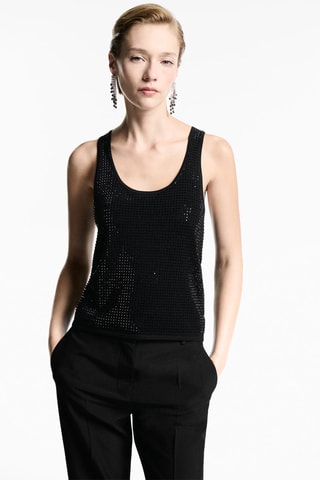 Top maille détail strass - Noir