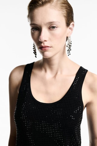 Top maille détail strass - Noir