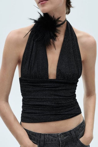 Top maille Lurex emmanchures américaines - Noir