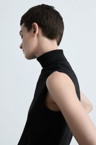 Top maille col montant - Gris foncé chiné