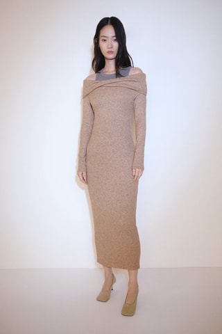 Robe maille épaules dénudées - Beige