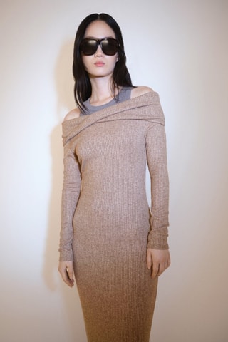 Robe maille épaules dénudées - Beige