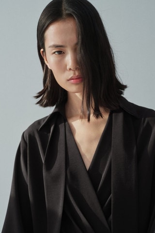 Robe cache-cœur col chemise - Noir