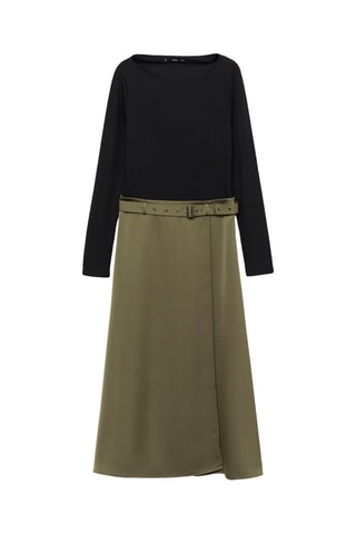 Robe à ceinture tissu combiné - Kaki