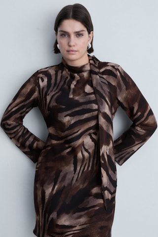 Robe satinée nœud dos zèbre - Marron