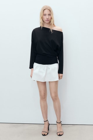 Robe courte tissu combiné drapé - Noir