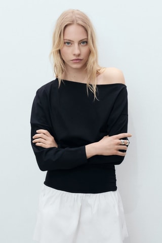 Robe courte tissu combiné drapé - Noir