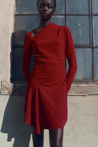 Robe asymétrique drapée - Rouge