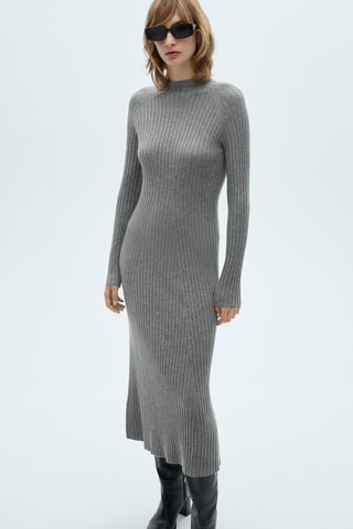 Robe évasée maille col montant - Gris chiné